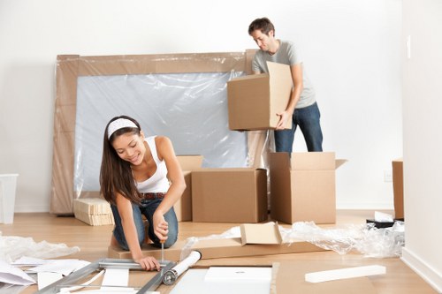 Packed boxes prepared for a small removal service in Marylebone