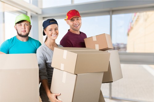 Packed boxes and wrapped furniture prepared for long-term storage