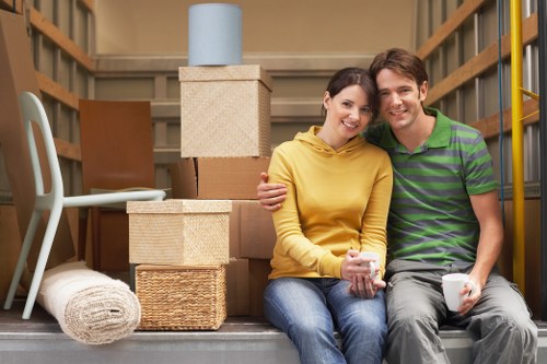 Professional movers handling desks and files during a Marylebone relocation