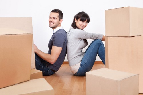 Packed student items ready for storage in central London